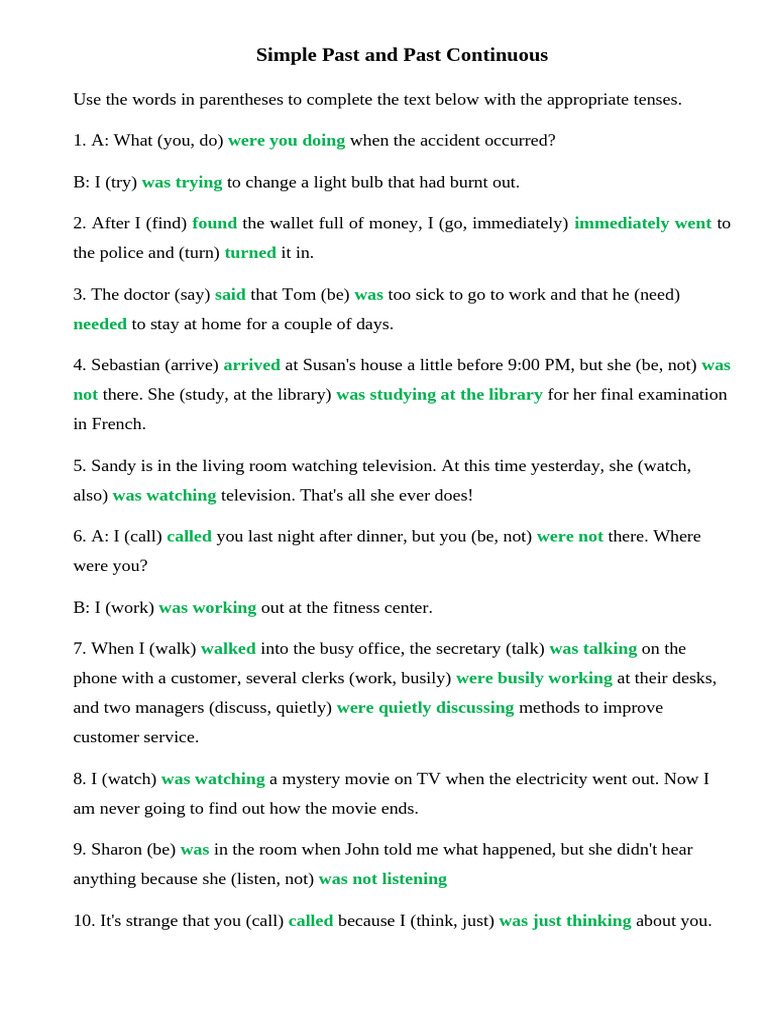 Simple Past vs. Past Continuous Exercise | PDF