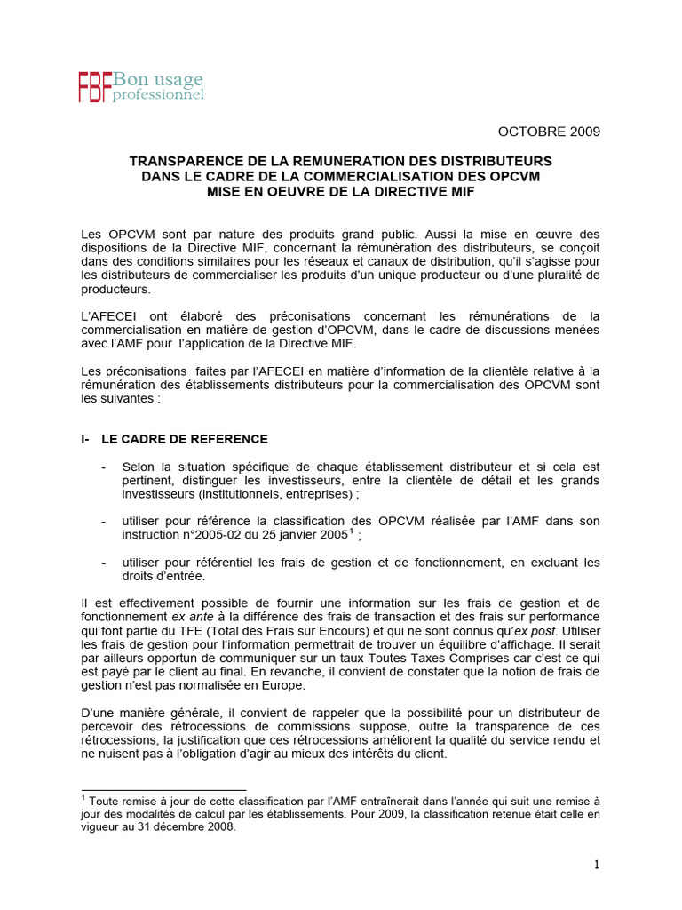 Rémunération des Distributeurs d'OPCVM | PDF