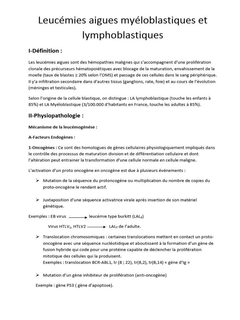 Leucémies aigues classification et diagnostic PDF Leucémie Oncogène — free download
