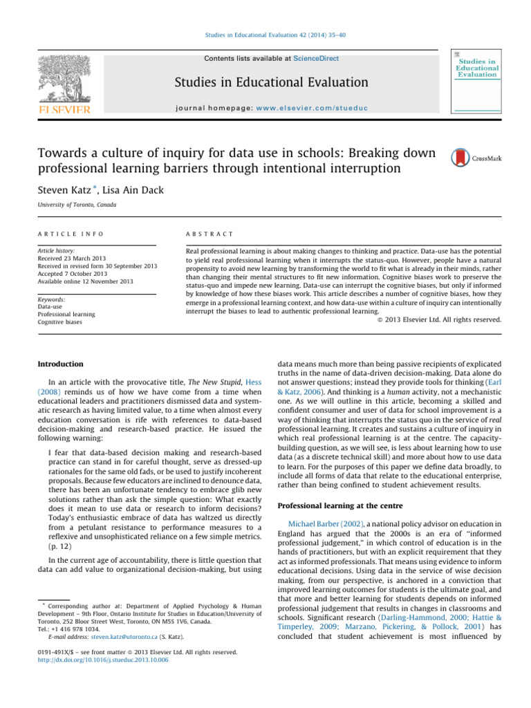 Data Use for Professional Learning in Schools | PDF | Bias | Thought