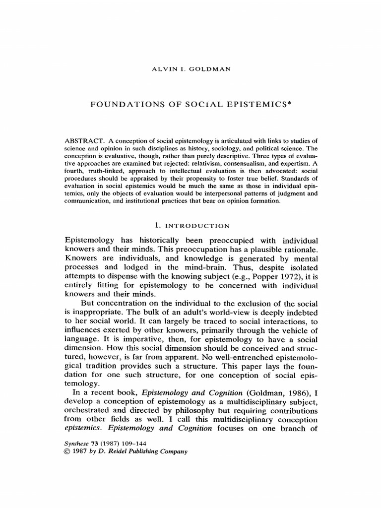 Foundations of Social Epistemology | PDF | Epistemology | Rationality