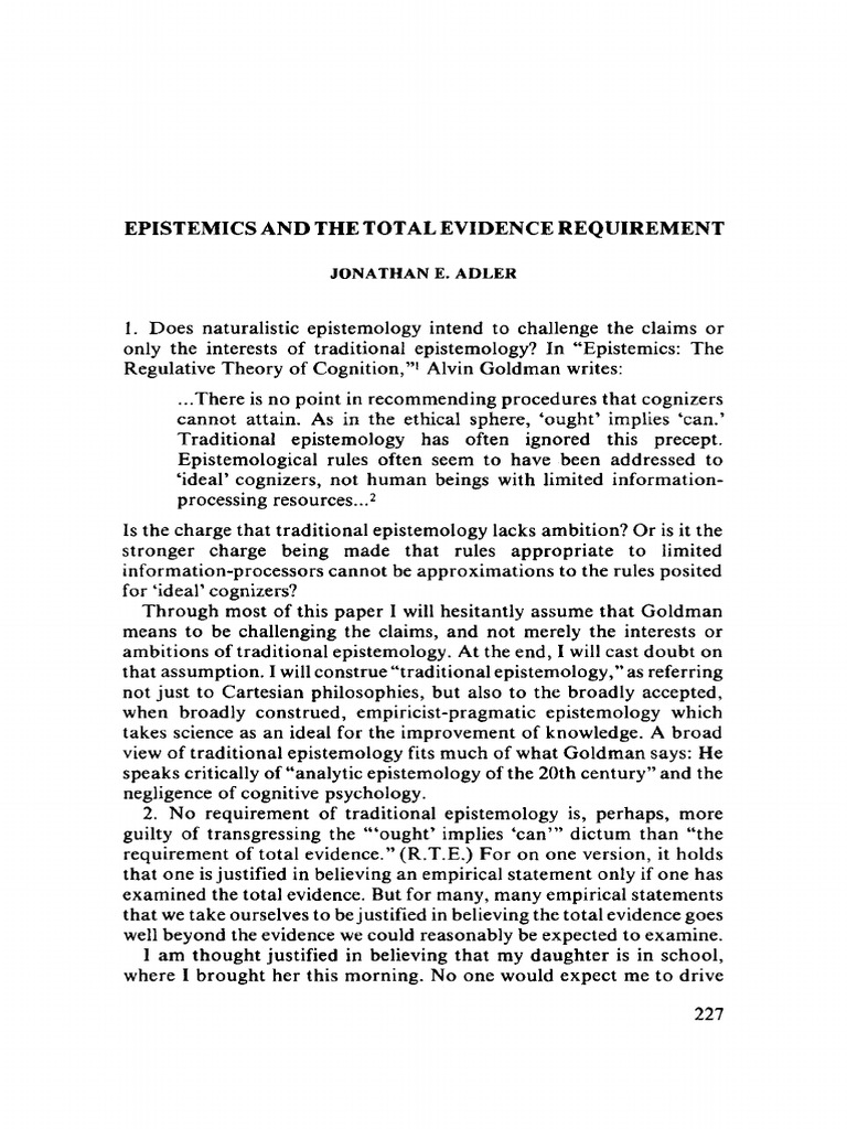 Adler1989 Epistemics and The Total Evidence Requirement | PDF ...