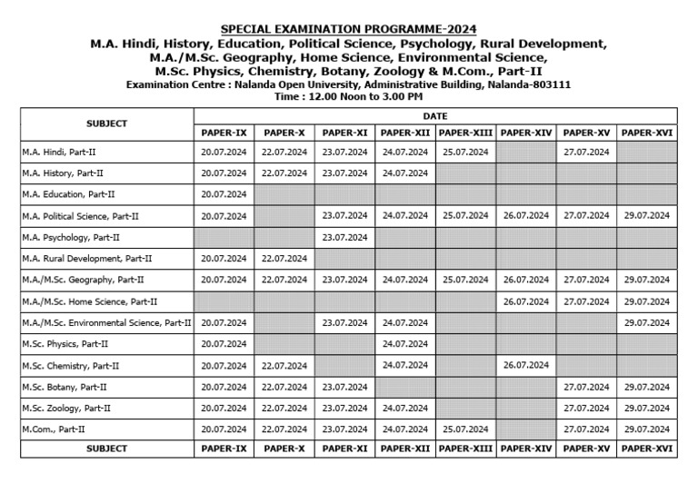 Nalanda University Special Exam Schedule 2024 | PDF | Liberal Arts ...