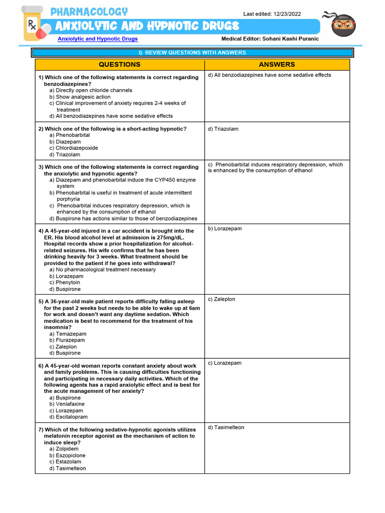 Anxiolytic and Hypnotic Drugs (3) Atf | PDF | Insomnia | Benzodiazepine