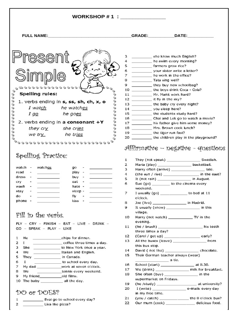 Present Simple Verb Workshop | PDF | Grammar | Syntax