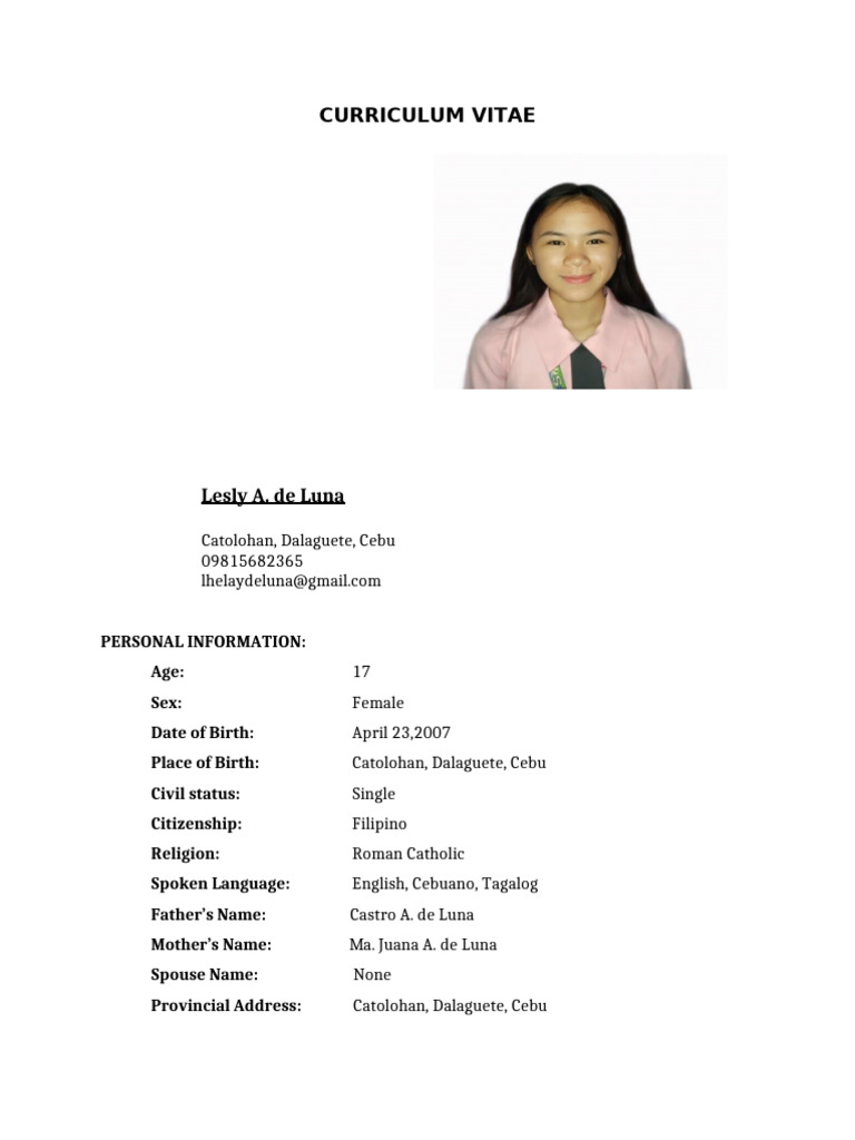 Curriculum Vitae of Cebu Students | PDF | Cebu | Languages Of Asia