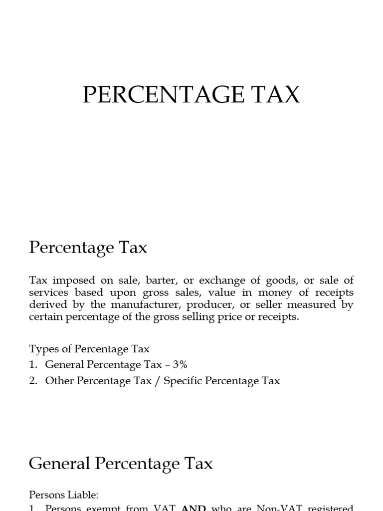 Overview of Percentage Tax Regulations | PDF | Value Added Tax | Taxes