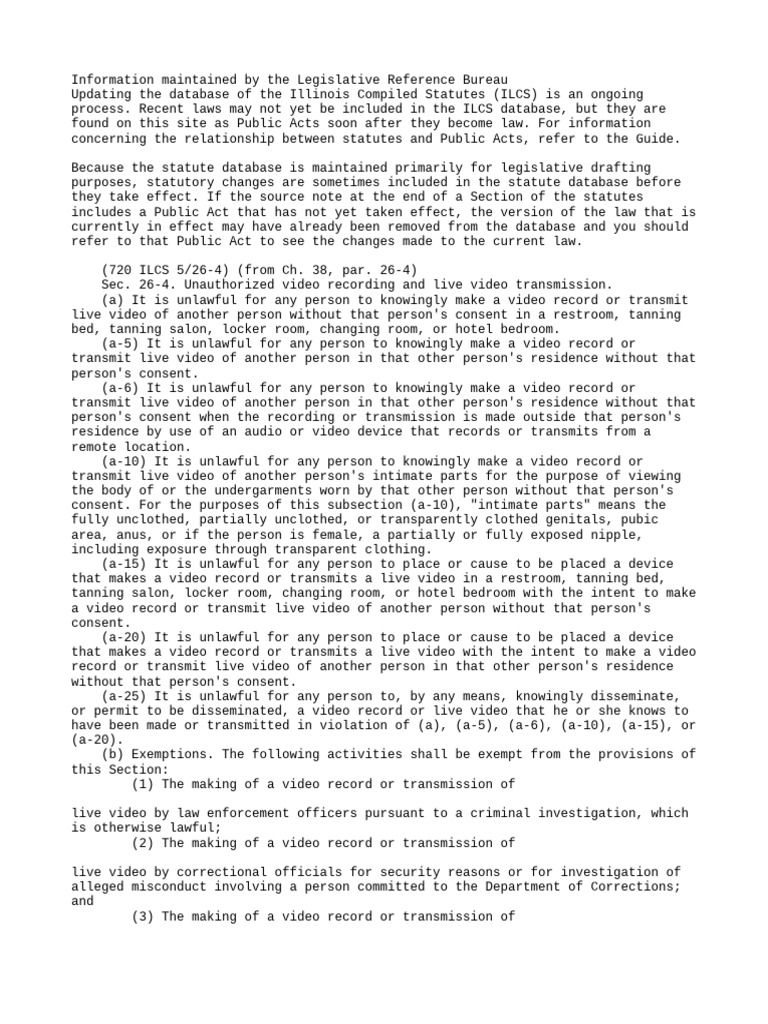 Illinois Law on Unauthorized Video Recording | PDF | Felony | Crimes