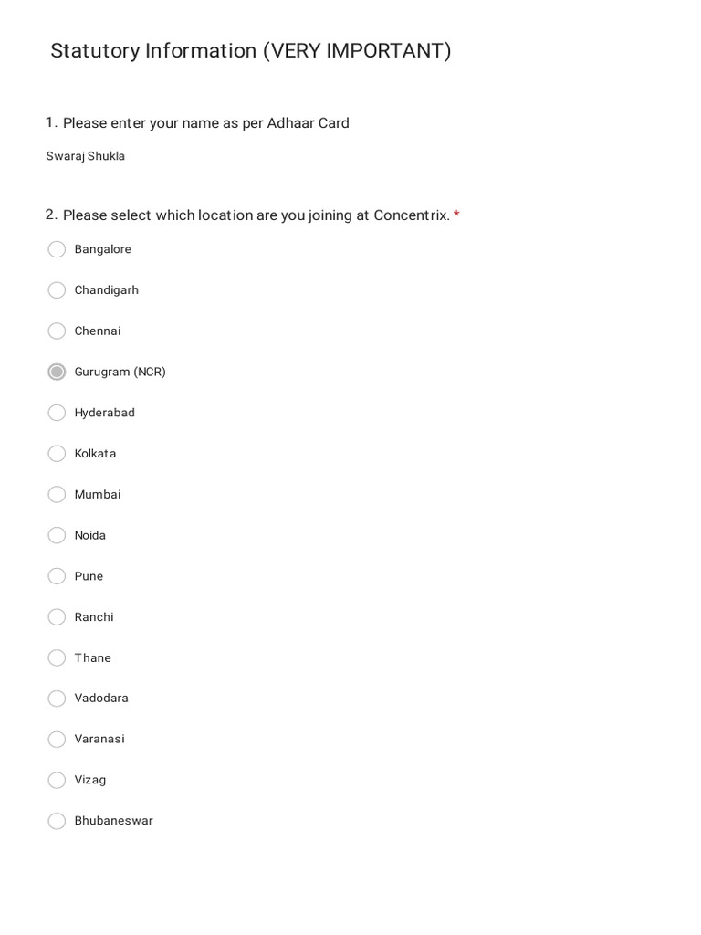 Concentrix Statutory Information Form | PDF