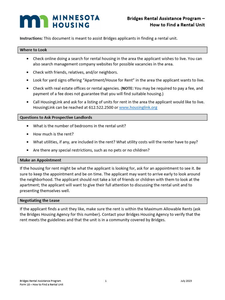 Finding Rental Units with Bridges Program | PDF