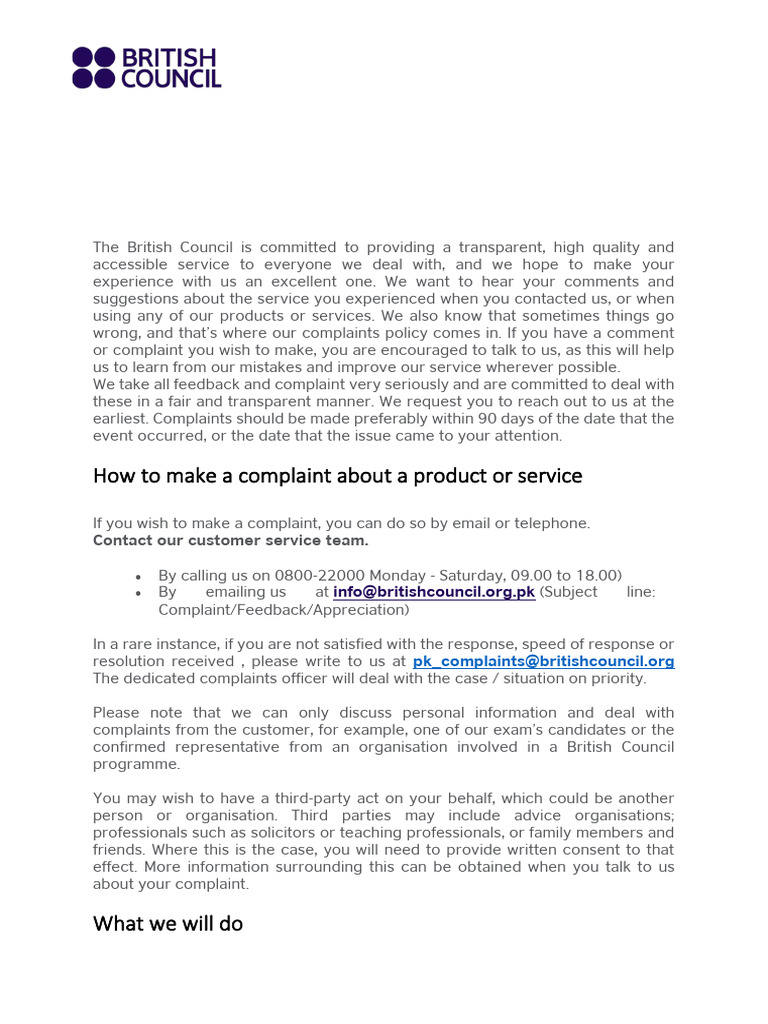 British Council Complaint Process | PDF