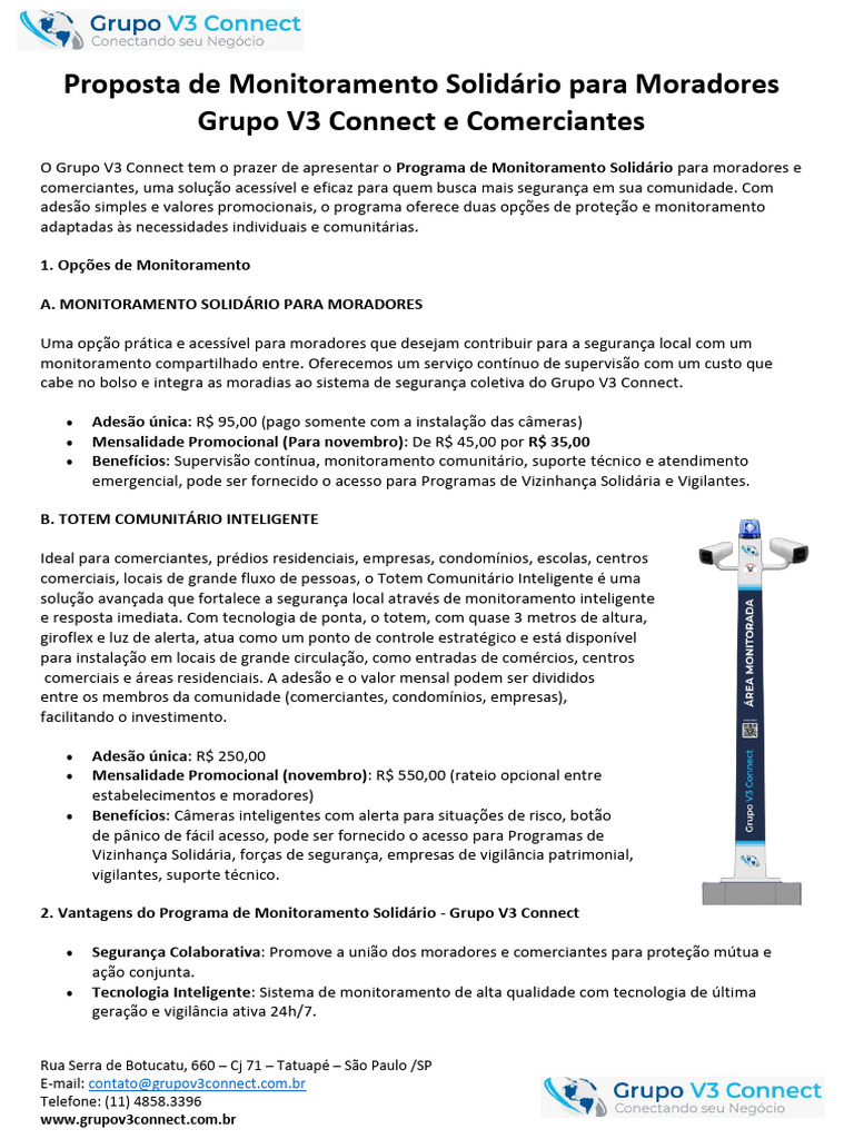 Proposta de Monitoramento Solidário para Moradores - Tabela | PDF