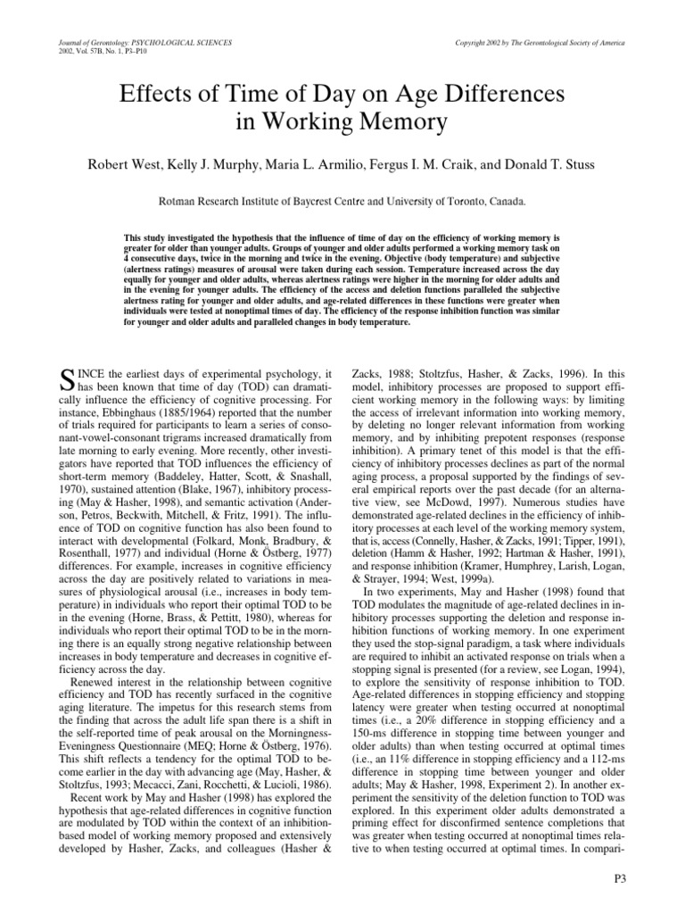 TOD and Working Memory in Aged | PDF | Working Memory | Memory