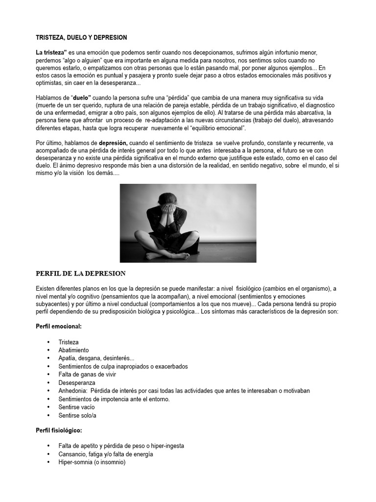 1 Tristeza Duelo y Depresion | PDF | Depresión (estado de ánimo) | Las ...