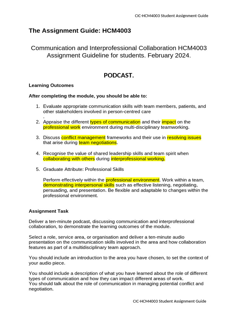 HCM4003 Podcast Assignment Guide | PDF | Communication | Podcast