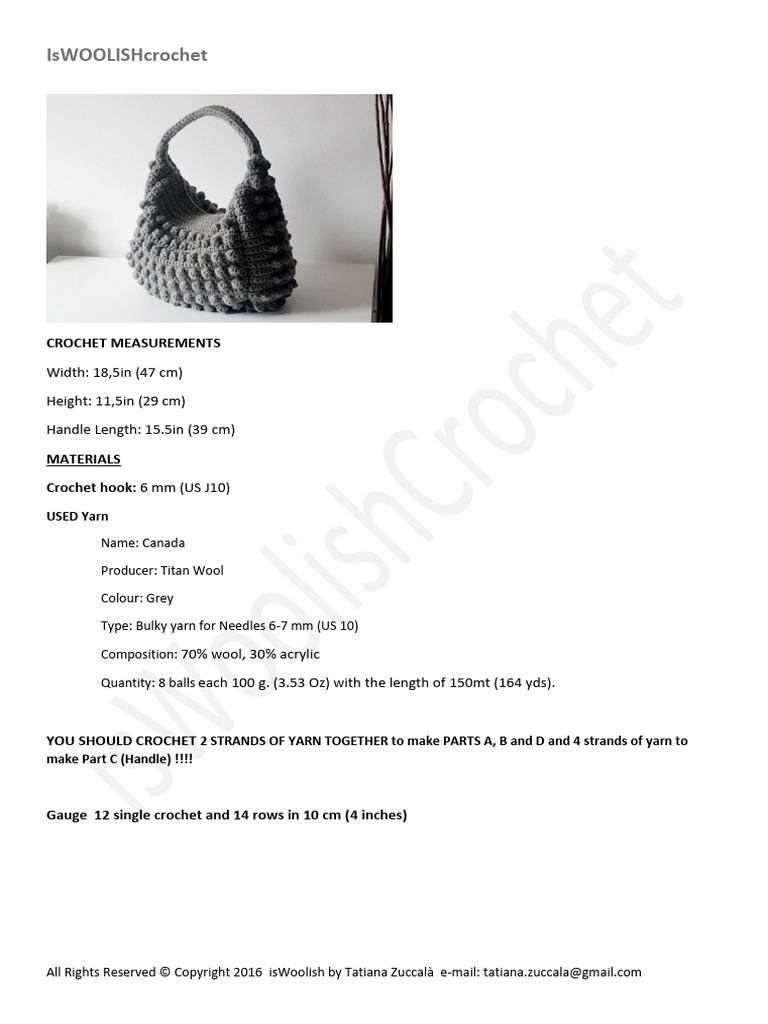 Grey Bobble Bag Crochet Pattern | PDF | Crochet | Yarn