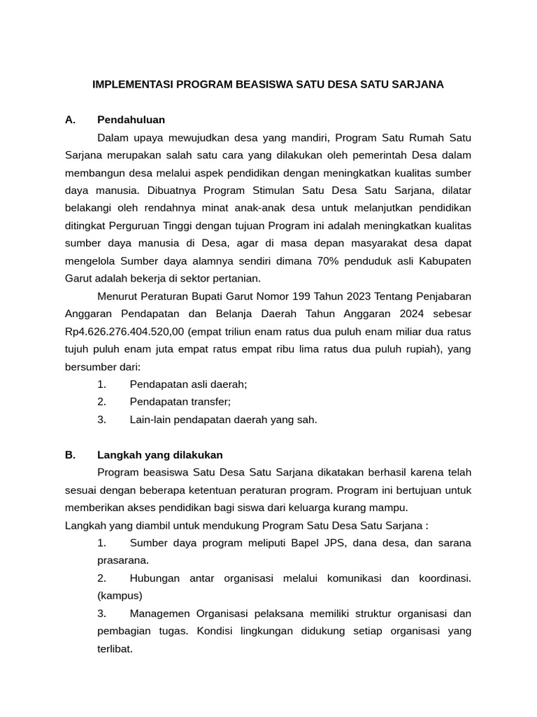 Implementasi Beasiswa Satu Desa Sarjana | PDF