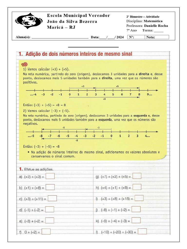 Números Inteiros Pdf