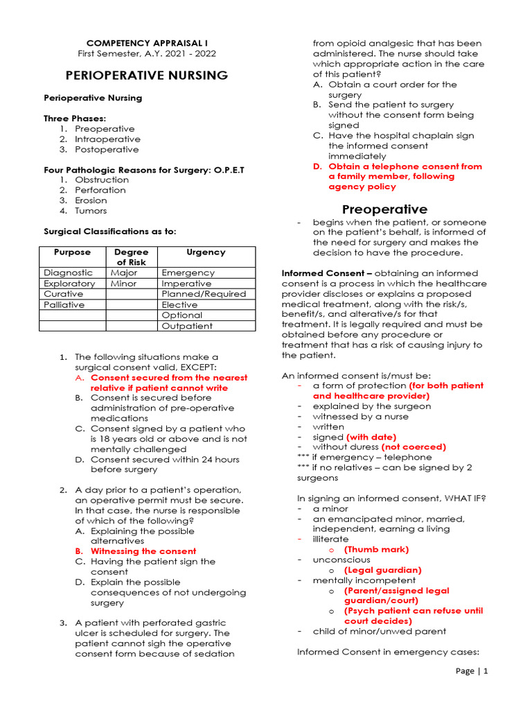 Perioperative Nursing Competency Guide | PDF | Surgery | Anesthesia