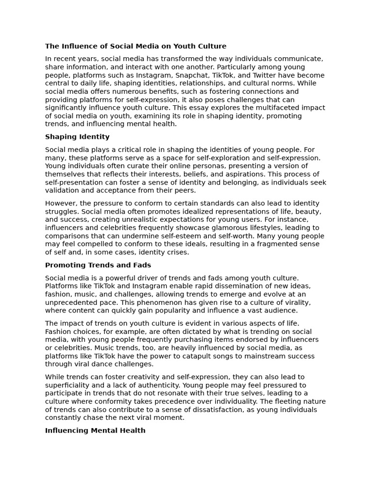Impact of Social Media on Youth Culture | PDF | Social Media | Popular ...