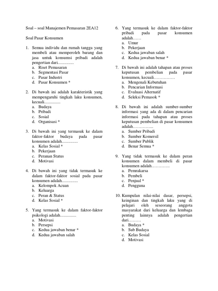 Soal Manajemen Pemasaran