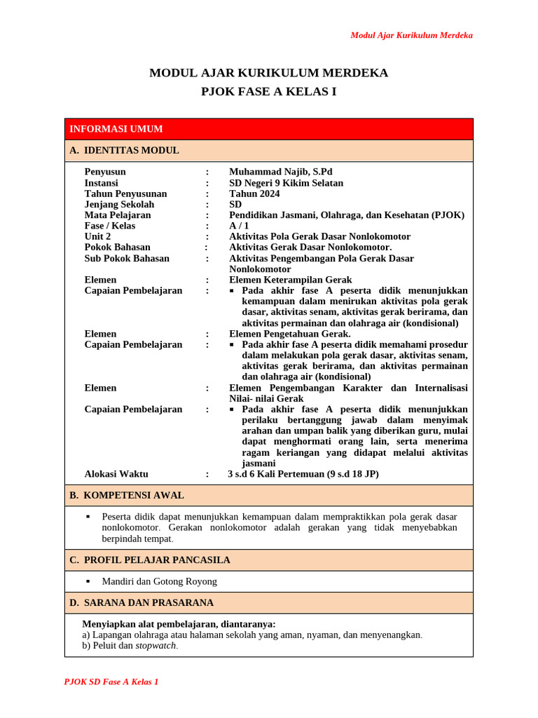 Modul Ajar PJOK Unit 2 | PDF