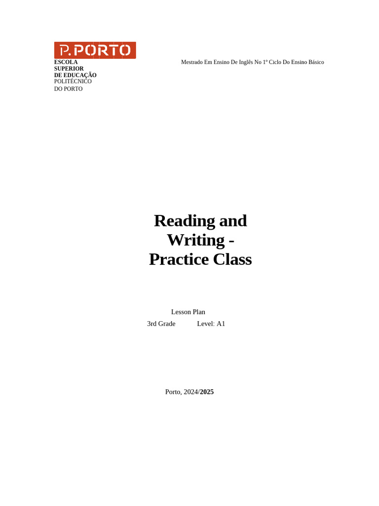 A1 Reading and Writing Lesson Plan | PDF | Reading Comprehension ...
