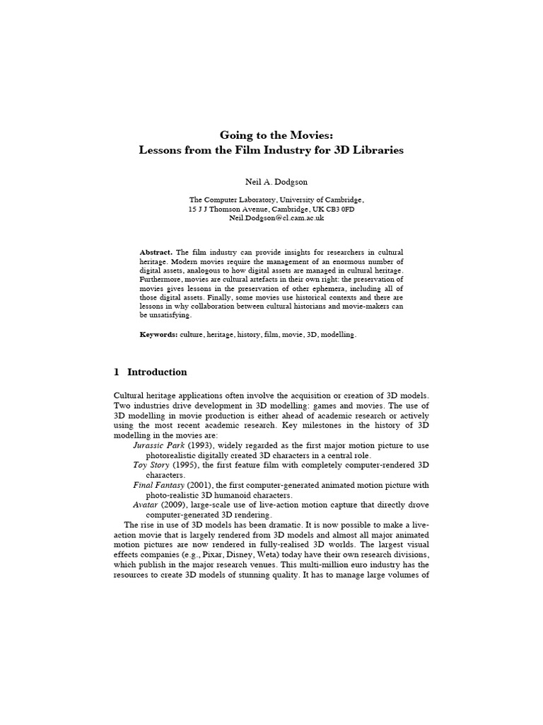 Dodgson - Going To The Movies | PDF | 3 D Computer Graphics | Metadata