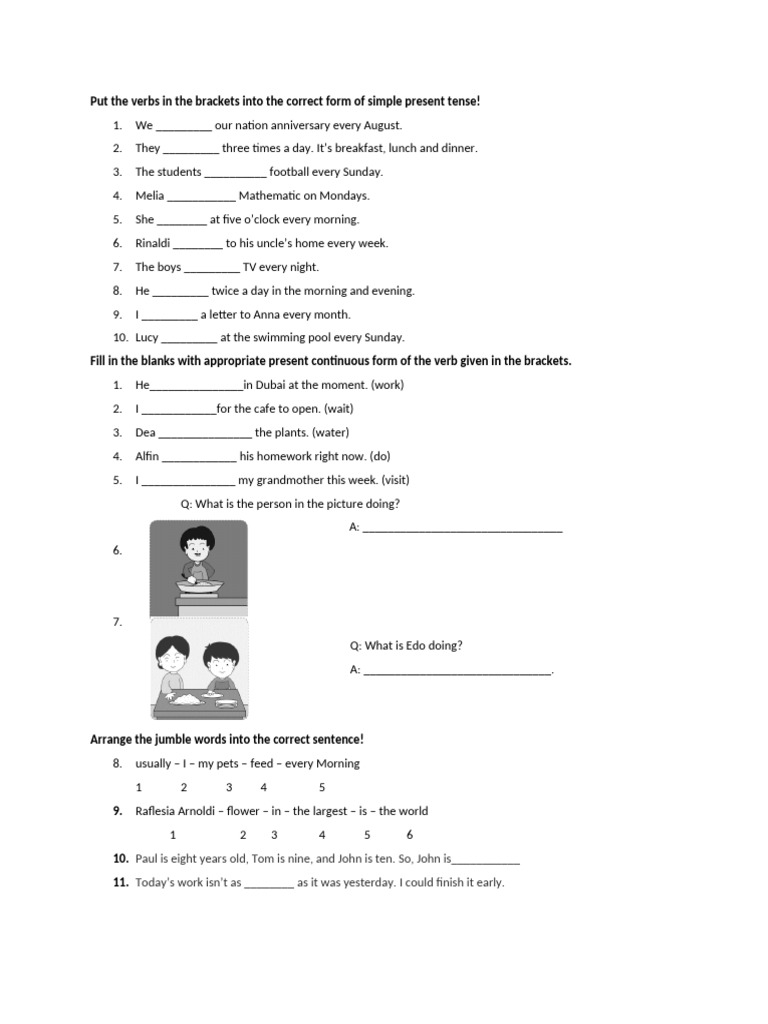 Put The Verbs in The Brackets Into The Correct Form of Simple Present ...