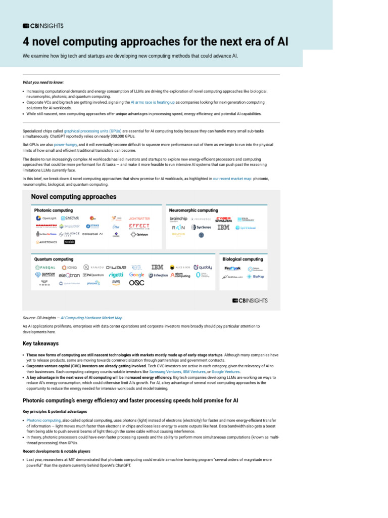 4 Novel Computing Approaches For The Next Era of AI - CB Insights ...