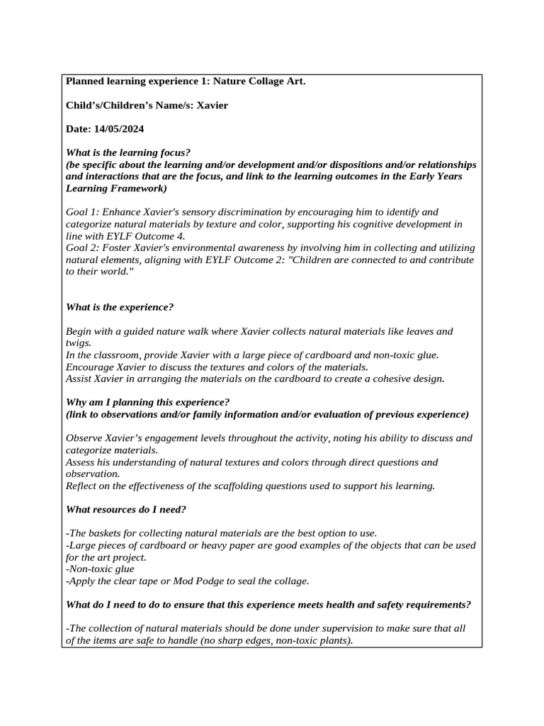 Planned Learning Experience | PDF | Learning | Experience
