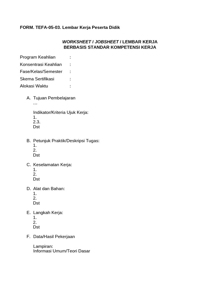 Format TEFA-05-03 Lembar Kerja Peserta Didik | PDF