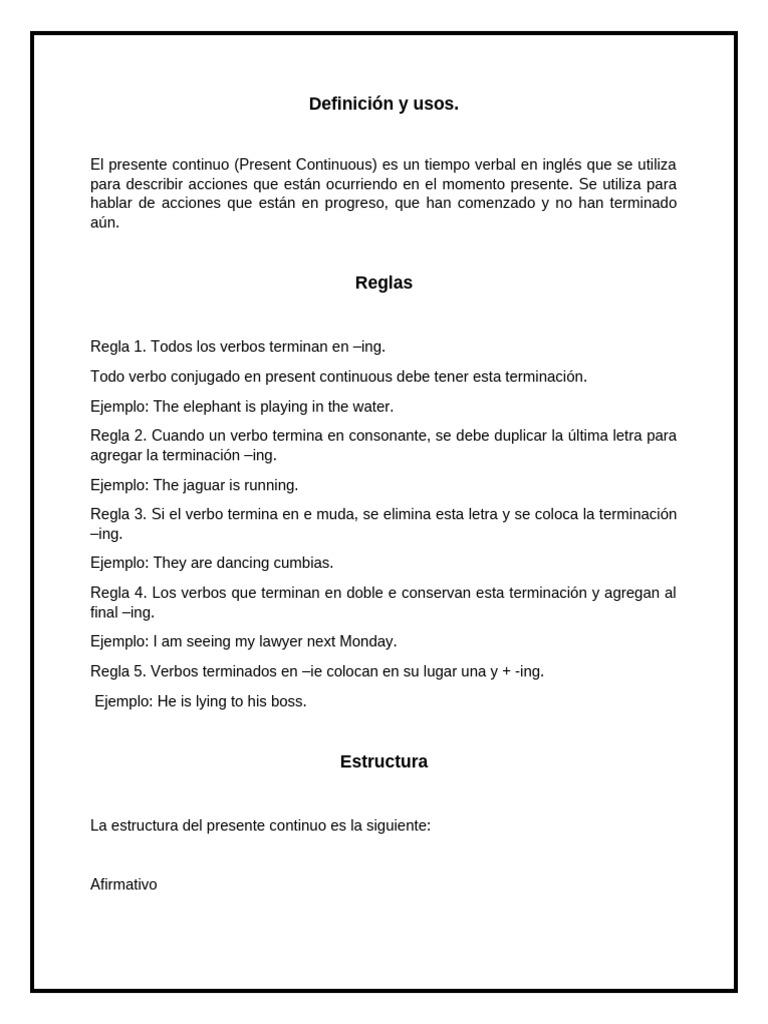 Uso y Estructura del Presente Continuo | PDF | Verbo | Sintaxis
