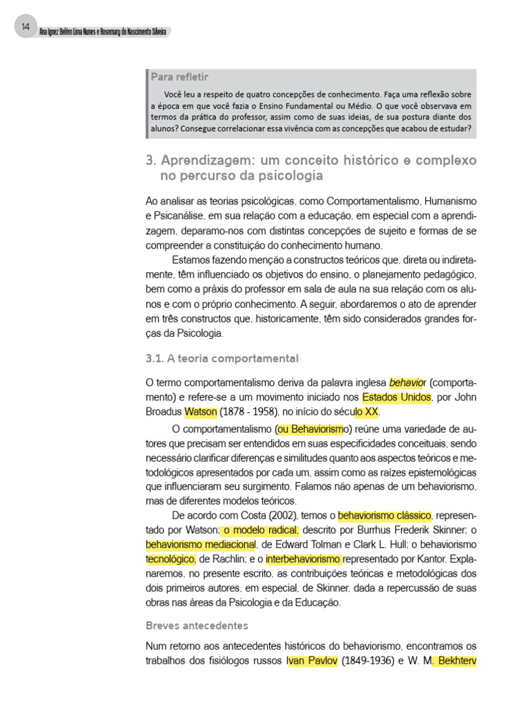 Teorias da Aprendizagem na Psicologia | PDF | Behaviorismo | Aprendizado