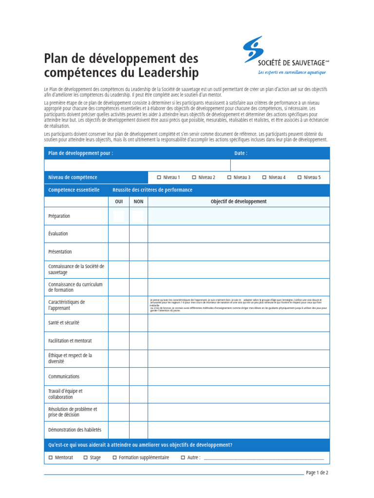 Plan de développement des compétences en leadership | PDF | Nage ...