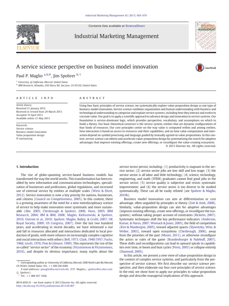 A Service Science Perspective On Business Model Innovation - Maglio ...