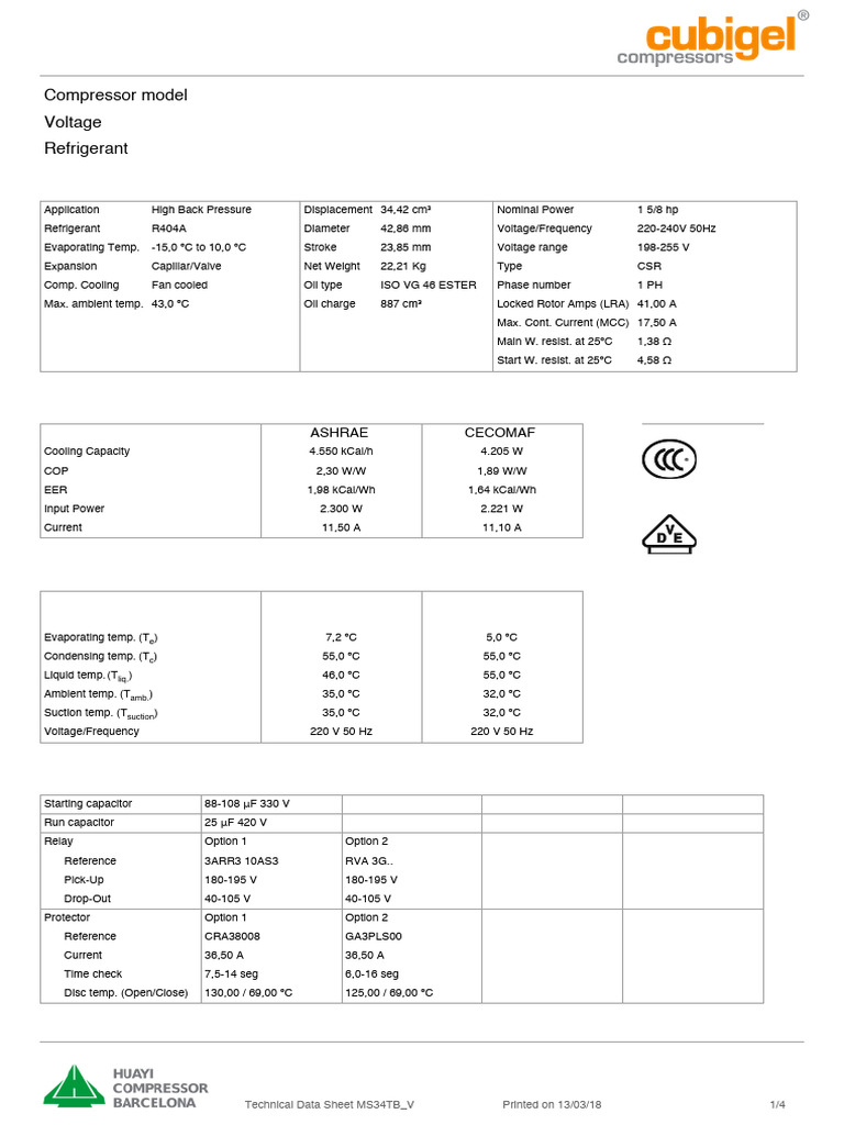 MS34TB_V Compressor Technical Data Sheet | PDF