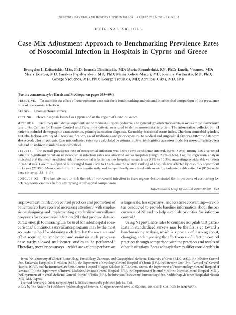 Case Mix Adjustment Hospital Acquired Infection Comorbidity
