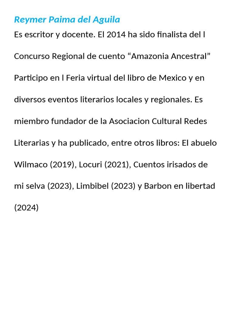 Reymer Paima del Águila: Biografía y Obras | PDF