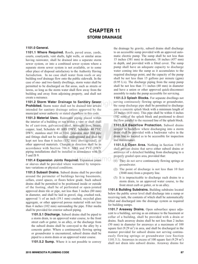 Minnesota Plumbing Storm Drainage Code | PDF | Storm Drain | Basement