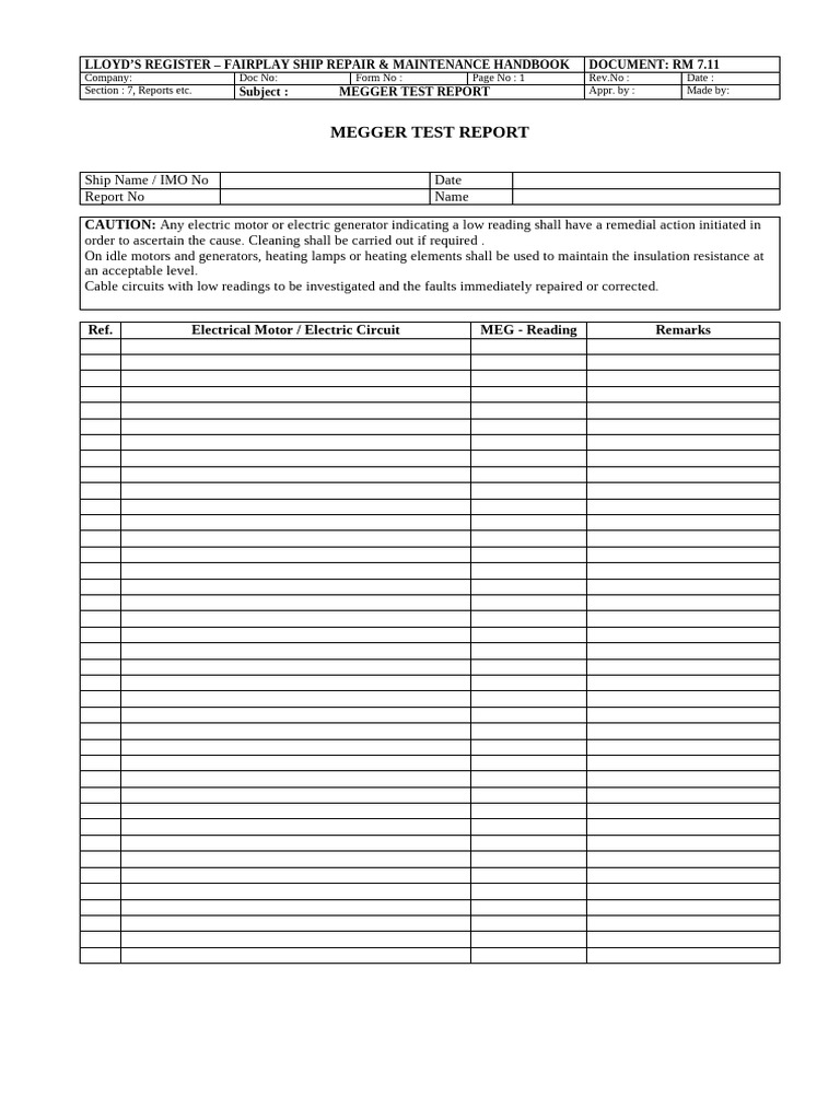 Megger Test Report Guidelines | PDF