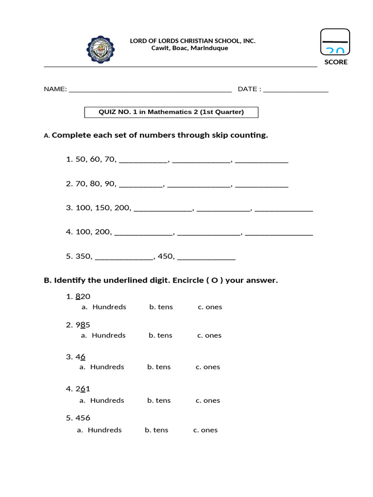 Abeka Intermediate Mathematics Quiz 16