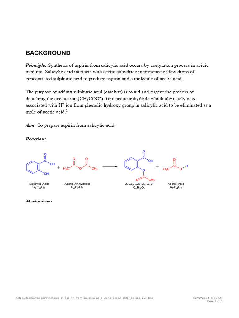 Aspirin Synthesis from Salicylic Acid | PDF | Aspirin | Acid