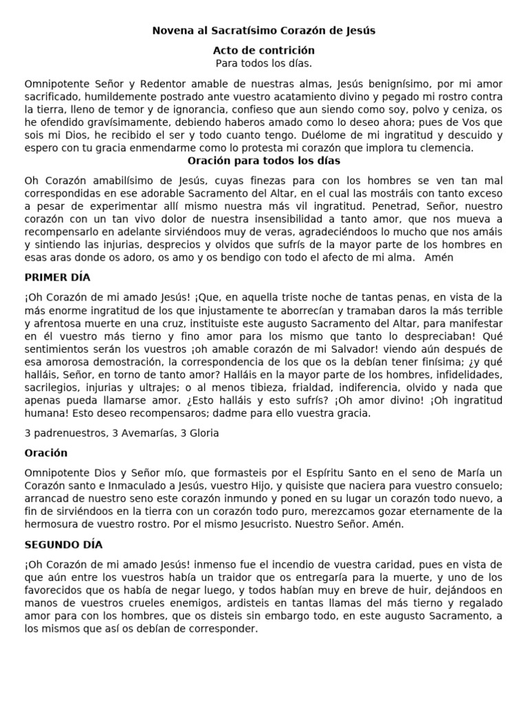 Novena al Corazón de Jesús: Oraciones Diarias | PDF | orador del Señor ...