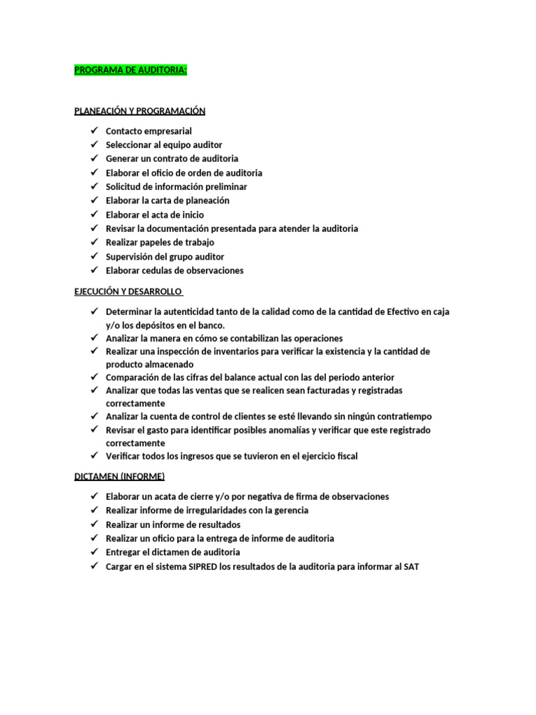 Programa de Auditoría: Planeación y Ejecución | PDF | Auditoría | Business