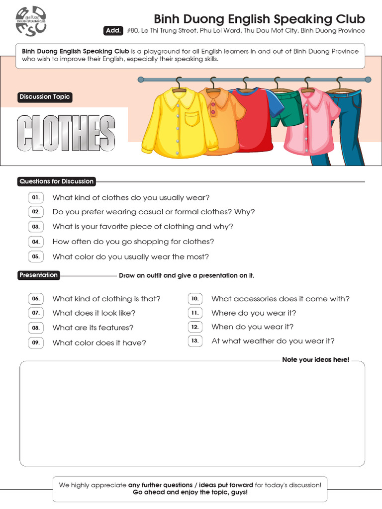 BDESC Topic Guide - CLOTHES | PDF