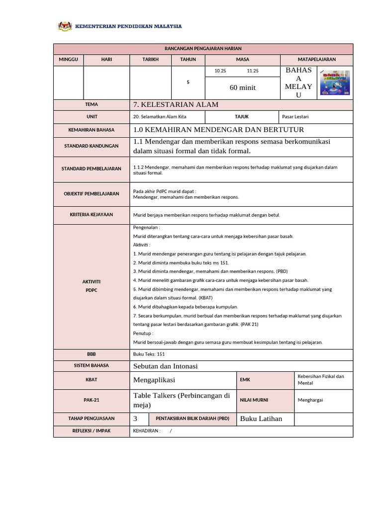 RPH BM THN 5 | PDF