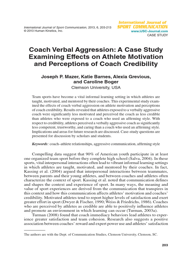 Coach Aggression's Impact on Athletes | PDF | Aggression | Credibility