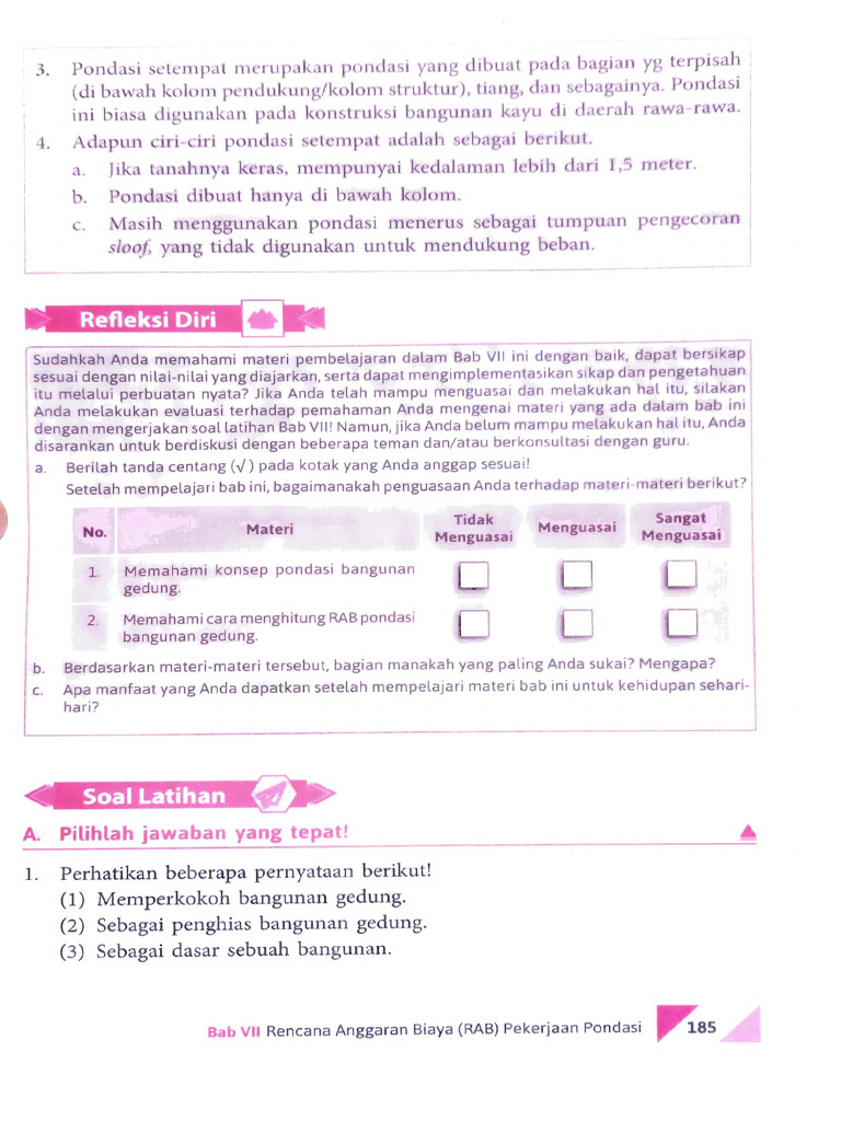 Soal Bab 7 Rab Pekerjaan Pondasi Konstruksi Ebk Xi | PDF