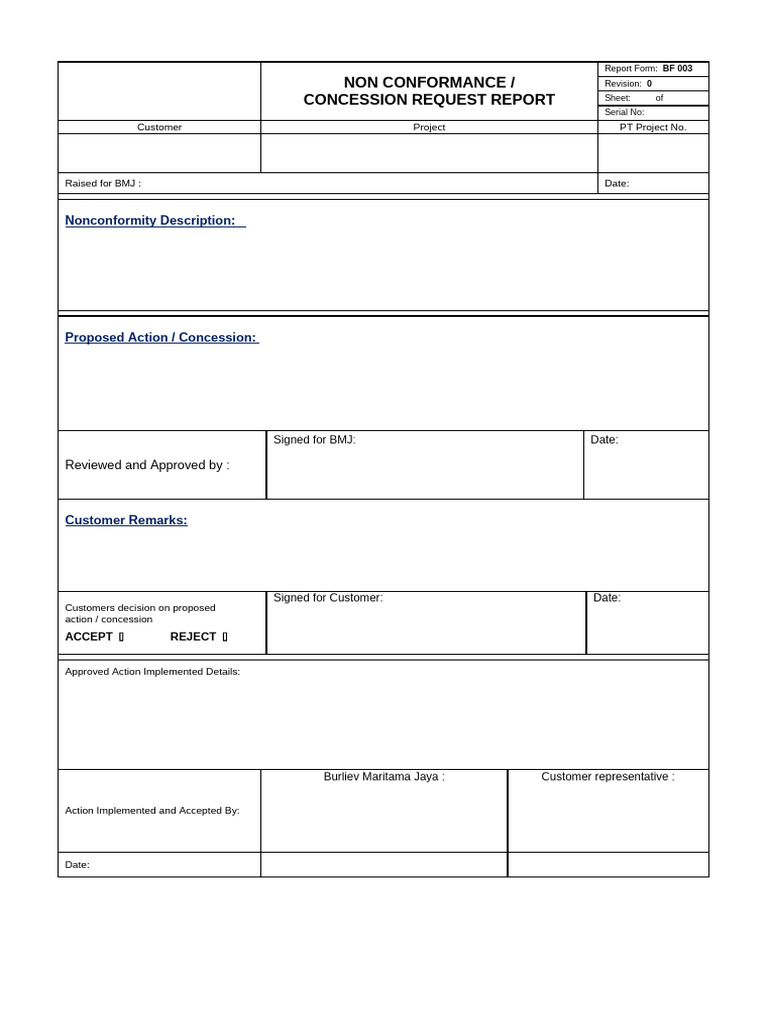 Non-Conformance Request Report Form | PDF